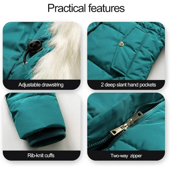 Women's Acid Blue Snow Puffer Jacket Coats Waterproof Removable Faux Fur Hood - Picture 6 of 7